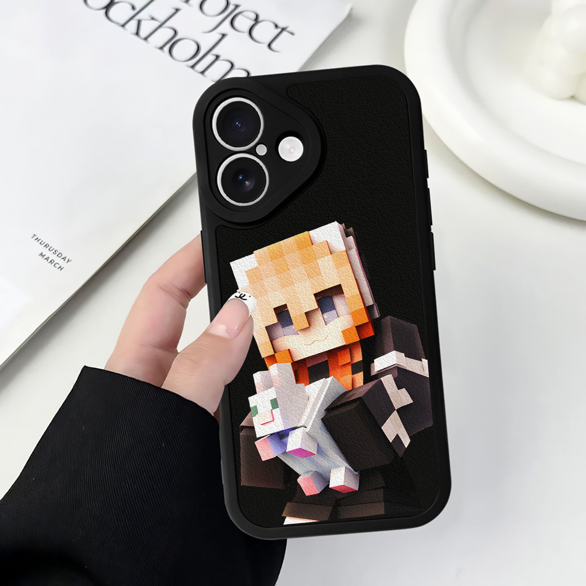 （画像用） マインクラフト ブロックの世界 Minecraft MC Block world 【iPhone 16シリーズ対応】シリコンスマホケース（レザー調） 材質：シリコン